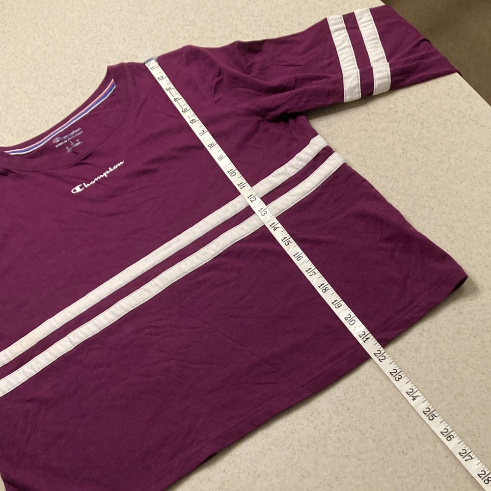 Champion Athleticwear Burgundy Long Sleeve Tee White Stripes Women Size L - Picture 6 of 10
